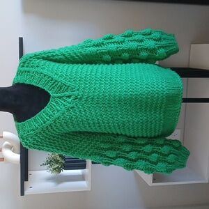 Green POL Chunky Knit Heavyweight Balloon Sleeve Sweater ** Sz S